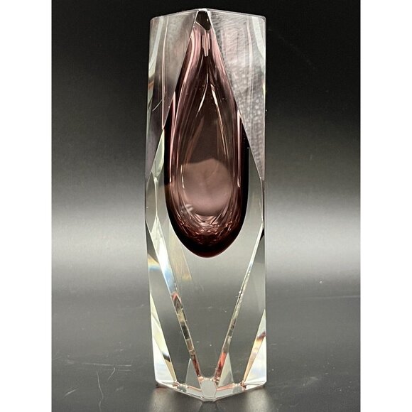 Vtg Murano Mandruzzato Italy Purple Plum Amethyst Sommerso Faceted Glass Vase - Picture 2 of 8